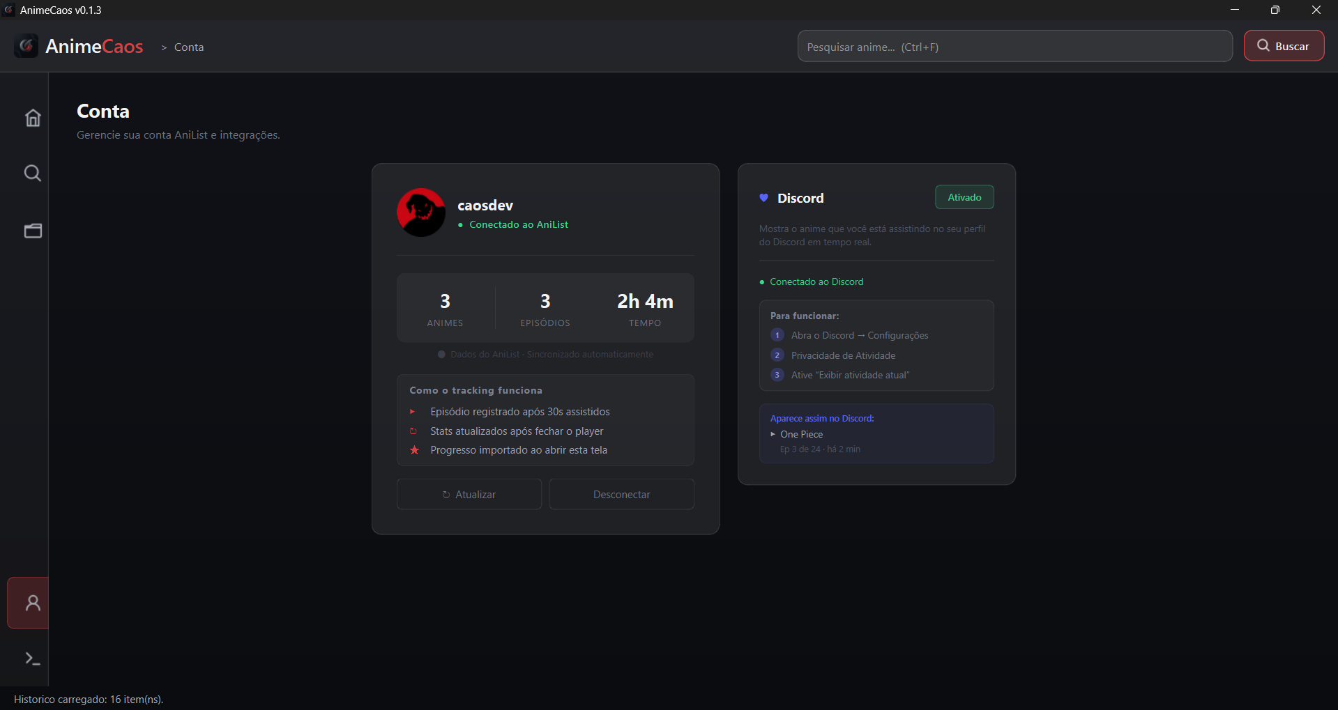 AnimeCaos - integracao com AniList