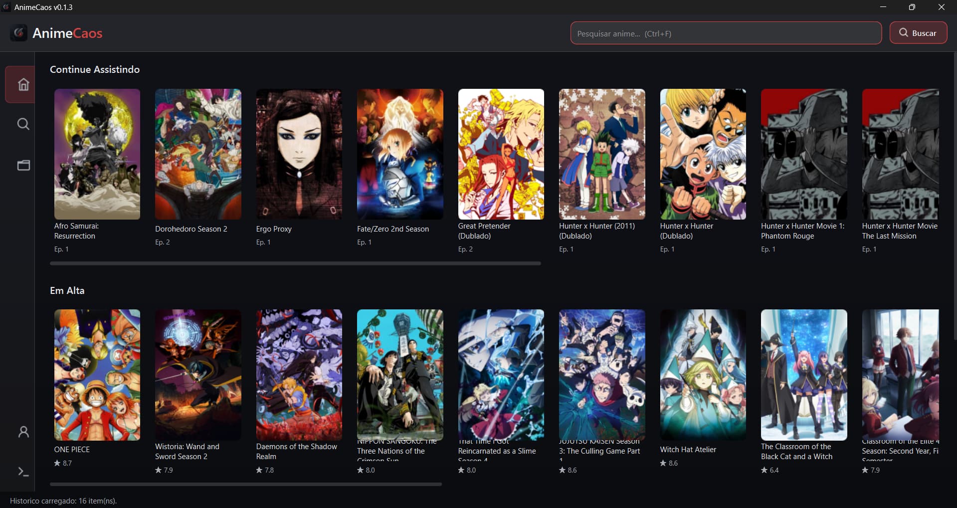 AnimeCaos - tela principal do app