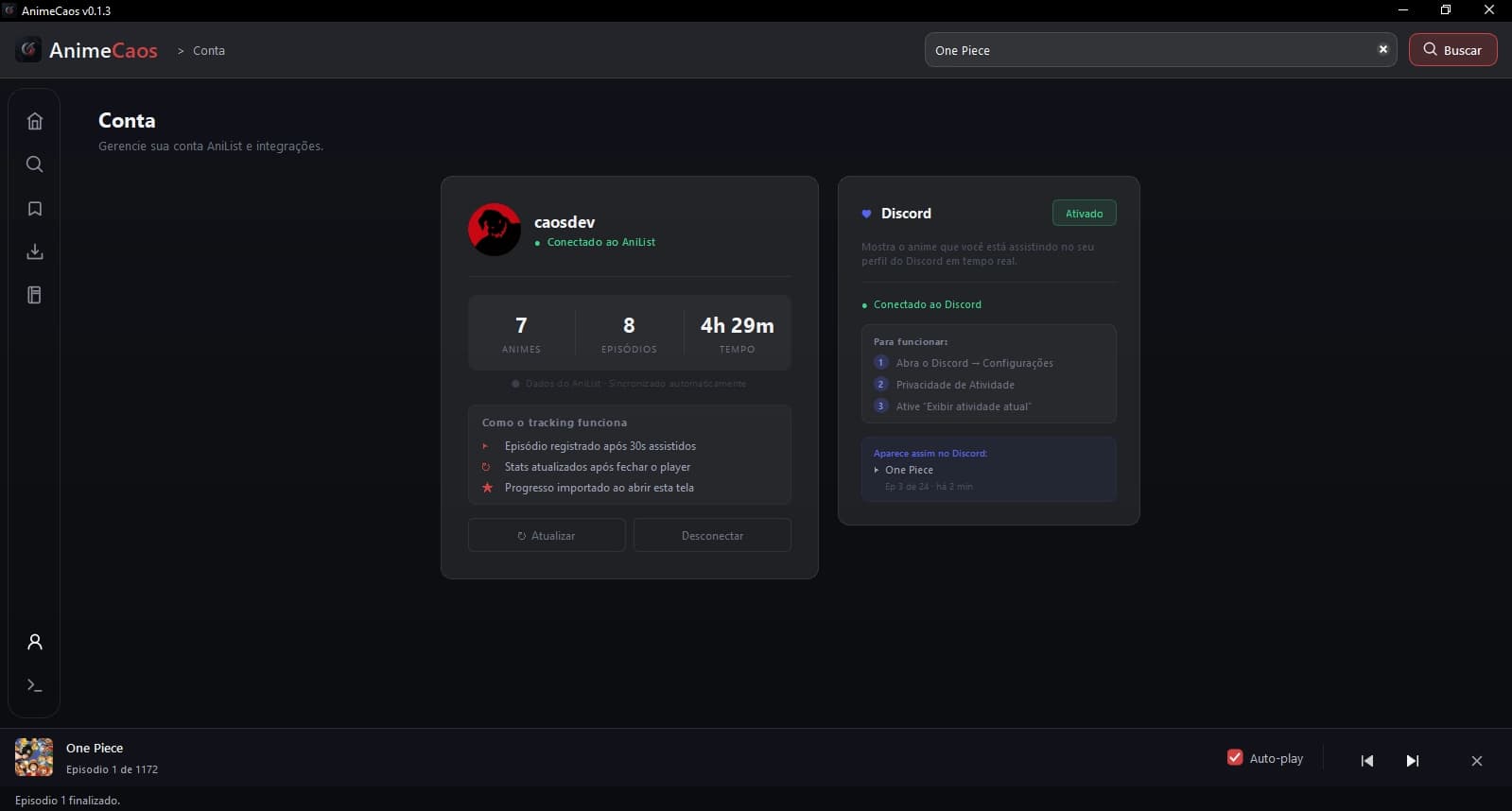 AnimeCaos - integracao com AniList e Discord