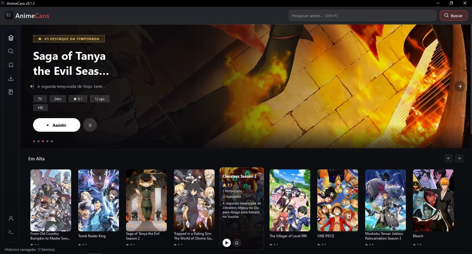 AnimeCaos - tela principal do app